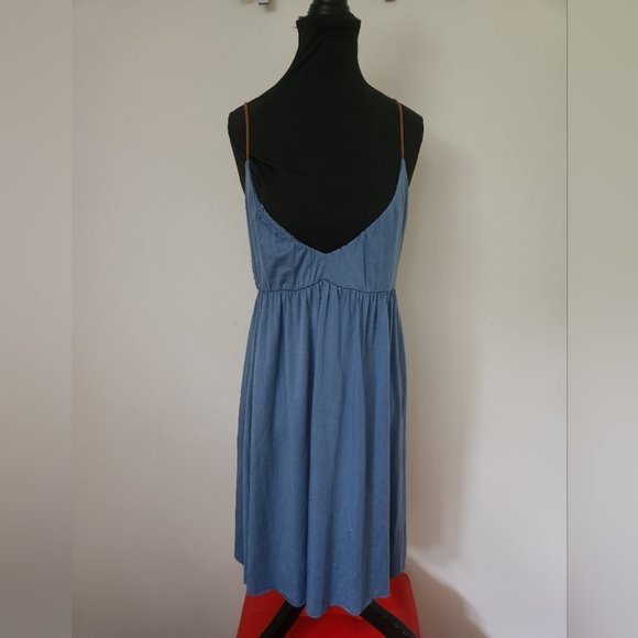 FREE PEOPLE | Slip dress smocked back leather straps blue sz M - Picture 1 of 5